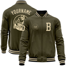 Laden Sie das Bild in den Galerie-Viewer, Custom Olive Cream-Black Bomber Varsity Letterman Salute To Service Zipper Jacket