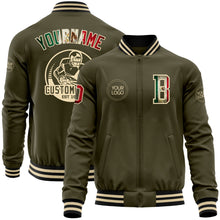 Laden Sie das Bild in den Galerie-Viewer, Custom Olive Vintage Mexican Flag Cream-Black Bomber Varsity Letterman Salute To Service Zipper Jacket