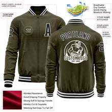 Laden Sie das Bild in den Galerie-Viewer, Custom Olive Black-White Bomber Varsity Letterman Salute To Service Zipper Jacket
