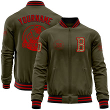 Laden Sie das Bild in den Galerie-Viewer, Custom Olive Camo Red-Black Bomber Varsity Letterman Salute To Service Zipper Jacket