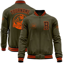Laden Sie das Bild in den Galerie-Viewer, Custom Olive Black-Orange Bomber Varsity Letterman Salute To Service Zipper Jacket
