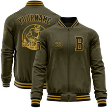 Laden Sie das Bild in den Galerie-Viewer, Custom Olive Black-Old Gold Bomber Varsity Letterman Salute To Service Zipper Jacket