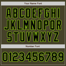 Laden Sie das Bild in den Galerie-Viewer, Custom Olive Black-Neon Green Bomber Varsity Letterman Salute To Service Zipper Jacket