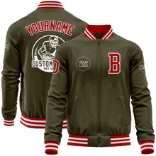Laden Sie das Bild in den Galerie-Viewer, Custom Olive Red-White Bomber Varsity Letterman Salute To Service Zipper Jacket