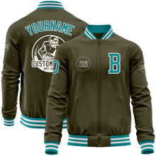 Laden Sie das Bild in den Galerie-Viewer, Custom Olive Teal-White Bomber Varsity Letterman Salute To Service Zipper Jacket