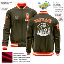 Laden Sie das Bild in den Galerie-Viewer, Custom Olive Orange-White Bomber Varsity Letterman Salute To Service Zipper Jacket