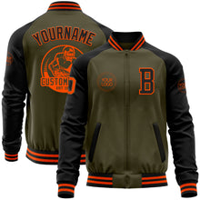 Laden Sie das Bild in den Galerie-Viewer, Custom Olive Orange-Black Bomber Varsity Letterman Two Tone Salute To Service Zipper Jacket