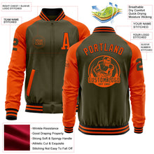 Laden Sie das Bild in den Galerie-Viewer, Custom Olive Black-Orange Bomber Varsity Letterman Two Tone Salute To Service Zipper Jacket