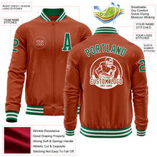 Load image into Gallery viewer, Custom Texas Orange Kelly Green-White Bomber Varsity Letterman Zipper Jacket