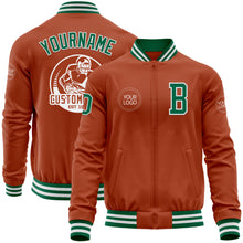 Load image into Gallery viewer, Custom Texas Orange Kelly Green-White Bomber Varsity Letterman Zipper Jacket