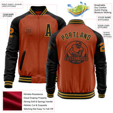 Загрузить изображение в средство просмотра галереи, Custom Texas Orange Old Gold-Black Bomber Varsity Letterman Two Tone Zipper Jacket