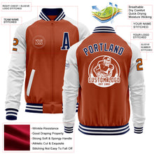 Load image into Gallery viewer, Custom Texas Orange Navy-White Bomber Varsity Letterman Two Tone Zipper Jacket