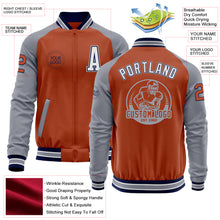 Load image into Gallery viewer, Custom Texas Orange Navy-Gray Bomber Varsity Letterman Two Tone Zipper Jacket