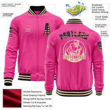 Charger l'image dans la galerie, Custom Pink Vintage USA Flag Black-Cream Bomber Varsity Letterman Zipper Jacket