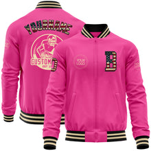 Charger l'image dans la galerie, Custom Pink Vintage USA Flag Black-Cream Bomber Varsity Letterman Zipper Jacket