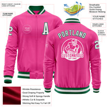 Загрузить изображение в средство просмотра галереи, Custom Pink White-Kelly Green Bomber Varsity Letterman Zipper Jacket