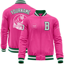 Загрузить изображение в средство просмотра галереи, Custom Pink White-Kelly Green Bomber Varsity Letterman Zipper Jacket