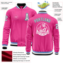 Laden Sie das Bild in den Galerie-Viewer, Custom Pink Black-Light Blue Bomber Varsity Letterman Zipper Jacket