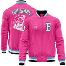 Laden Sie das Bild in den Galerie-Viewer, Custom Pink Black-Light Blue Bomber Varsity Letterman Zipper Jacket
