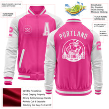 Charger l'image dans la galerie, Custom Pink White Bomber Varsity Letterman Two Tone Zipper Jacket