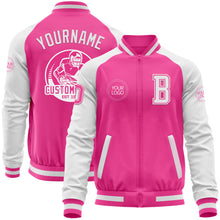 Charger l'image dans la galerie, Custom Pink White Bomber Varsity Letterman Two Tone Zipper Jacket
