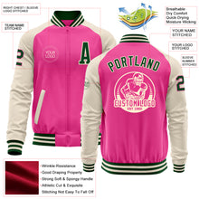 Charger l'image dans la galerie, Custom Pink Green-Cream Bomber Varsity Letterman Two Tone Zipper Jacket