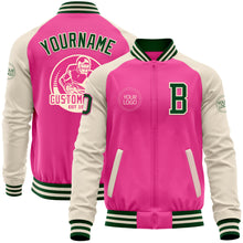 Charger l'image dans la galerie, Custom Pink Green-Cream Bomber Varsity Letterman Two Tone Zipper Jacket