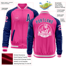 Load image into Gallery viewer, Custom Pink White-Royal Bomber Varsity Letterman Two Tone Zipper Jacket