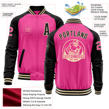 Charger l'image dans la galerie, Custom Pink Cream-Black Bomber Varsity Letterman Two Tone Zipper Jacket