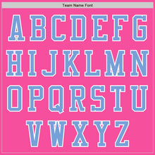 Laden Sie das Bild in den Galerie-Viewer, Custom Pink White-Light Blue Bomber Varsity Letterman Two Tone Zipper Jacket