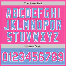 Laden Sie das Bild in den Galerie-Viewer, Custom Pink White-Light Blue Bomber Varsity Letterman Two Tone Zipper Jacket