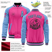 Charger l'image dans la galerie, Custom Pink Black-Light Blue Bomber Varsity Letterman Two Tone Zipper Jacket