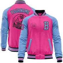 Charger l'image dans la galerie, Custom Pink Black-Light Blue Bomber Varsity Letterman Two Tone Zipper Jacket