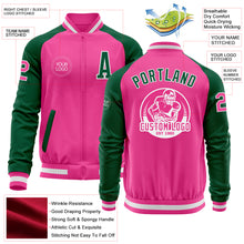 Load image into Gallery viewer, Custom Pink White-Kelly Green Bomber Varsity Letterman Two Tone Zipper Jacket