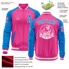 Charger l'image dans la galerie, Custom Pink White-Powder Blue Bomber Varsity Letterman Two Tone Zipper Jacket