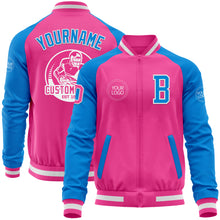 Charger l'image dans la galerie, Custom Pink White-Powder Blue Bomber Varsity Letterman Two Tone Zipper Jacket