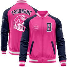 Charger l'image dans la galerie, Custom Pink White-Navy Bomber Varsity Letterman Two Tone Zipper Jacket