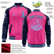 Charger l'image dans la galerie, Custom Pink Light Blue-Navy Bomber Varsity Letterman Two Tone Zipper Jacket
