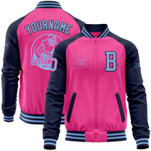 Charger l'image dans la galerie, Custom Pink Light Blue-Navy Bomber Varsity Letterman Two Tone Zipper Jacket