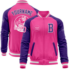 Загрузить изображение в средство просмотра галереи, Custom Pink White-Purple Bomber Varsity Letterman Two Tone Zipper Jacket