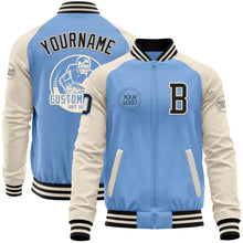 Load image into Gallery viewer, Custom Light Blue Black-Cream Bomber Varsity Letterman Two Tone Zipper Jacket