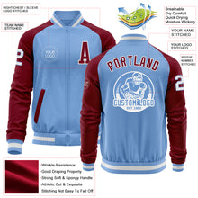 Laden Sie das Bild in den Galerie-Viewer, Custom Light Blue White-Crimson Bomber Varsity Letterman Two Tone Zipper Jacket
