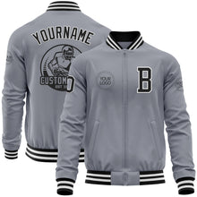 Загрузить изображение в средство просмотра галереи, Custom Gray Black-White Bomber Varsity Letterman Zipper Jacket