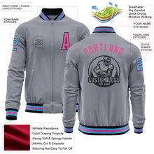 Загрузить изображение в средство просмотра галереи, Custom Gray Sky Blue Black-Pink Bomber Varsity Letterman Zipper Jacket