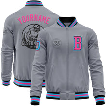 Загрузить изображение в средство просмотра галереи, Custom Gray Sky Blue Black-Pink Bomber Varsity Letterman Zipper Jacket
