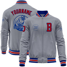 Load image into Gallery viewer, Custom Gray Red-Royal Bomber Varsity Letterman Zipper Jacket