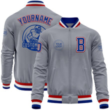 Load image into Gallery viewer, Custom Gray Royal-Red Bomber Varsity Letterman Zipper Jacket