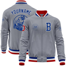 Load image into Gallery viewer, Custom Gray Red-Royal Bomber Varsity Letterman Zipper Jacket