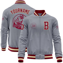 Load image into Gallery viewer, Custom Gray Maroon-Cream Bomber Varsity Letterman Zipper Jacket