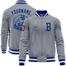 Load image into Gallery viewer, Custom Gray Red-Royal Bomber Varsity Letterman Zipper Jacket